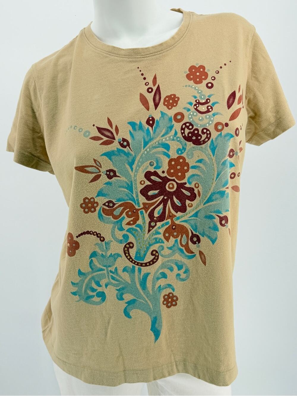 White Stag crew neck tee women Large 12/14 cotton Whimsy Ethereal fairy floral